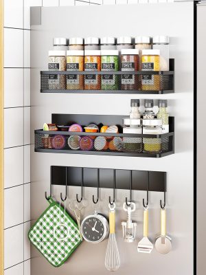81a47GWYuRL._AC_SL1500_ Optimized Product Title Magnetic Spice Rack for Refrigerator with 2 Shelves & Hook Rack, Heavy Duty Kitchen Storage Organizer