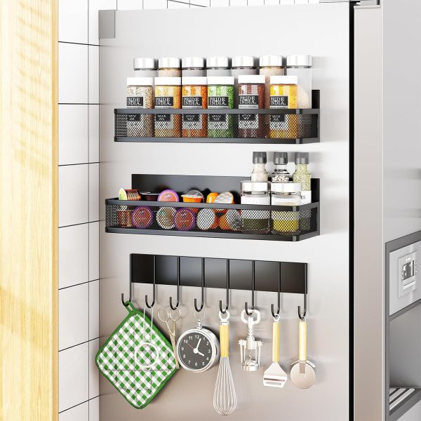 81a47GWYuRL._AC_SL1500_ Optimized Product Title Magnetic Spice Rack for Refrigerator with 2 Shelves & Hook Rack, Heavy Duty Kitchen Storage Organizer