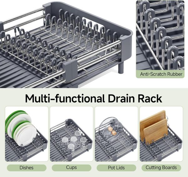 81cNsYCInbL._AC_SL1500_ Extendable Dish Drying Rack with Drainage Spout, Stainless Steel Kitchen Counter Organizer