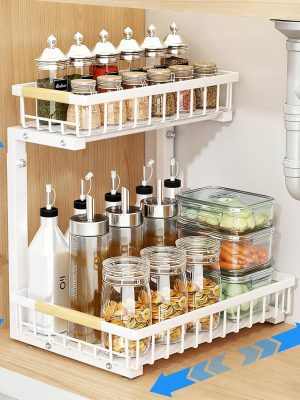 81hswGcx7-L._AC_SL1500_ Extra Wide 2-Tier Under Sink Pull-Out Organizer, Heavy Duty Carbon Steel Sliding Storage Rack for Kitchen & Bathroom