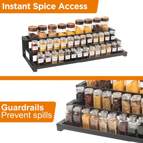 81i1Ut5pgiL._AC_SL1500_ 3-Tier Expandable Spice Rack Organizer, Adjustable Metal Kitchen Shelf for Countertop & Cabinet Storage
