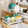 2-Tier Dish Drying Rack with Drainboard and Utensil Holder, Kitchen Counter Drainer Organizer