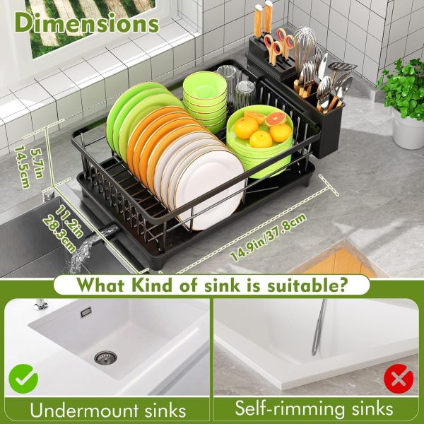 81kAFs0BcfL._AC_SL1500_ Compact Dish Drying Rack with Drainboard & 360° Spout, Kitchen Counter Organizer with Utensil Holder