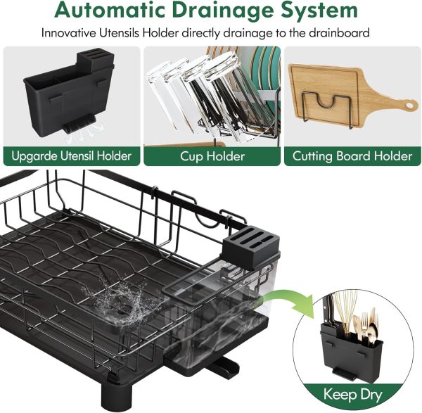 81kDVNiQlwL._AC_SL1500_ 2-Tier Dish Drying Rack with Drainboard & 360° Spout, Large Capacity Kitchen Counter Organizer