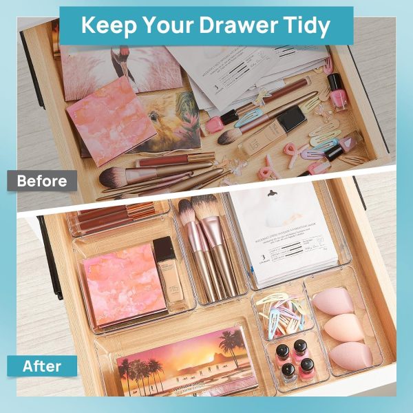 81lFpfcGVzL._AC_SL1500_ 25-Piece Drawer Organizer Set, Clear Stackable Plastic Storage Bins for Makeup, Office & Kitchen Drawers