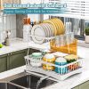 2-Tier Dish Drying Rack with Drainboard and Utensil Holder, Kitchen Counter Drainer Organizer