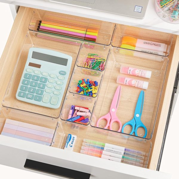 81pBVFJGdhL._AC_SL1500_ 25-Piece Drawer Organizer Set, Clear Stackable Plastic Storage Bins for Makeup, Office & Kitchen Drawers
