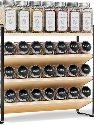 81tjzYBE1lL._AC_SL1500_ 4-Tier Wooden & Metal Spice Rack Organizer for Cabinet & Countertop Storage