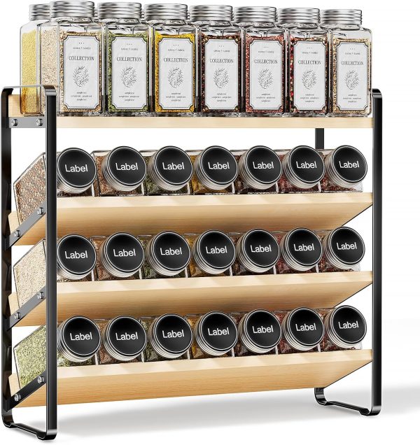 81tjzYBE1lL._AC_SL1500_ 4-Tier Wooden & Metal Spice Rack Organizer for Cabinet & Countertop Storage