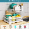 2-Tier Dish Drying Rack with Drainboard and Utensil Holder, Kitchen Counter Drainer Organizer