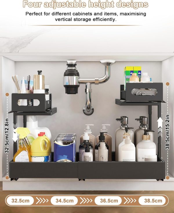 L-Shaped Under Sink Storage Shelf, Heavy Duty Pull-Out Organizer for Cleaning Supplies
